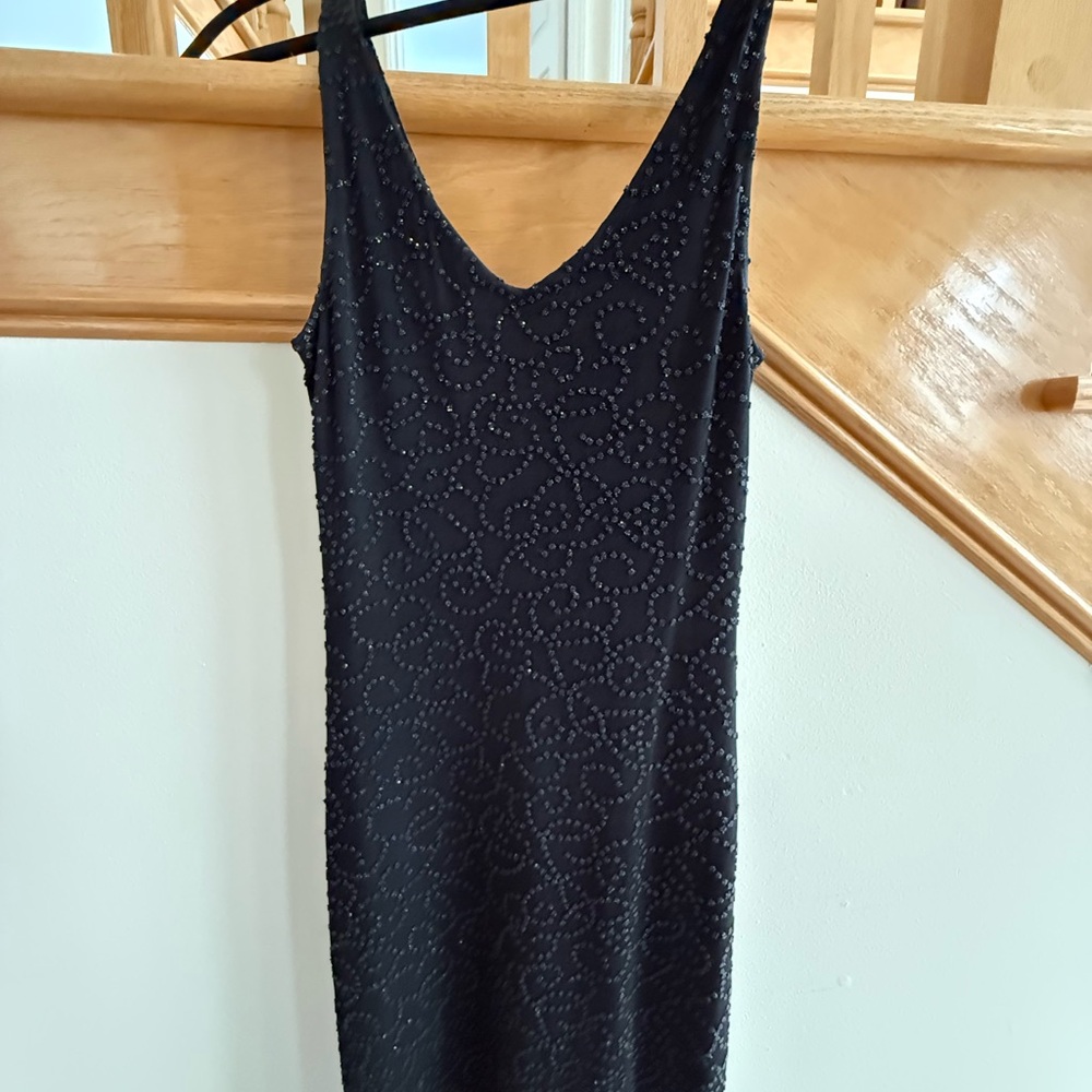 Cache Black Dress with Rhinestone scrollwork